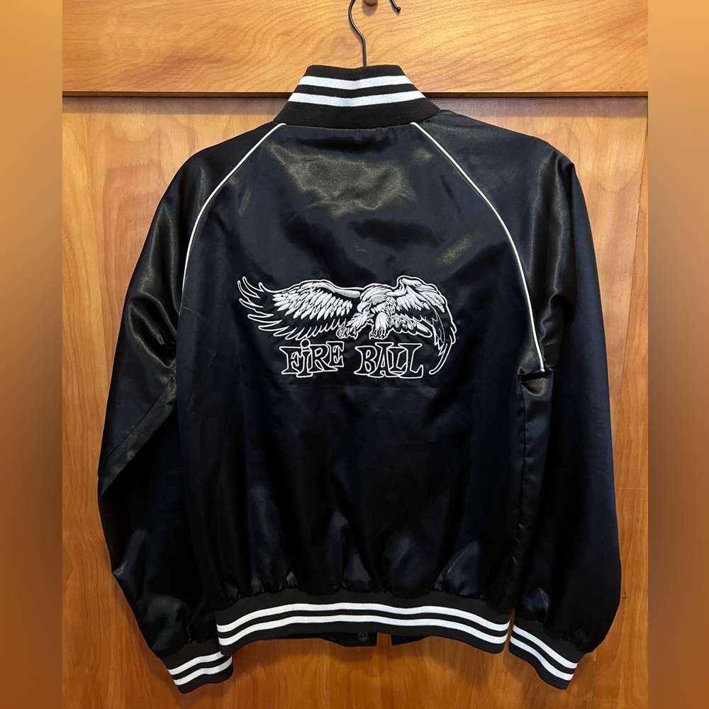 Satin baseball jacket with Eagle Fireball lettering size: Small gently worn